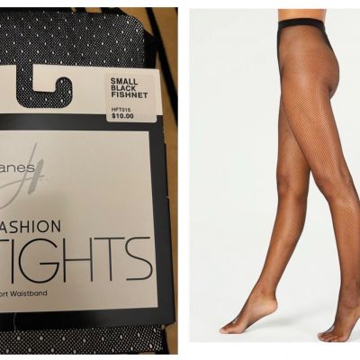 Hanes Black Fashion Small Fishnet Tights HFT015 Pantyhose w/ Comfort Waistband